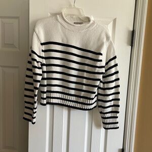 J. Crew Classic Black and White Striped Roll Neck Sweater Cropped